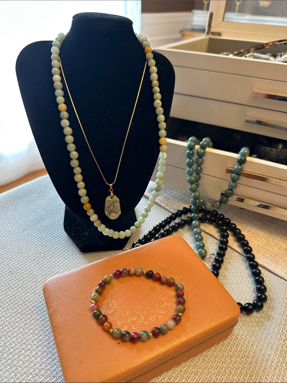 Multi-Color, Stackable Jade and Gemstone Beaded Stretch Bracelet
